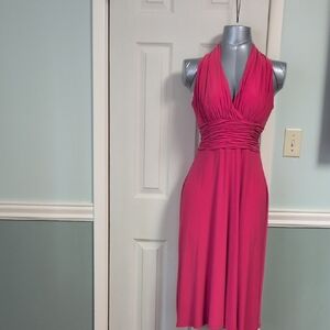Evan Picone Halter-Style Midi Dress in Fuchsia